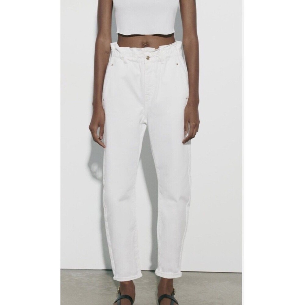 Zara Women's White Ankle  Jeans High-Waisted Elastic Waist, Size S